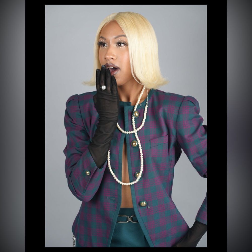 Chic Vintage Green & Pink Blazer Skirt Set by Atrium Collection